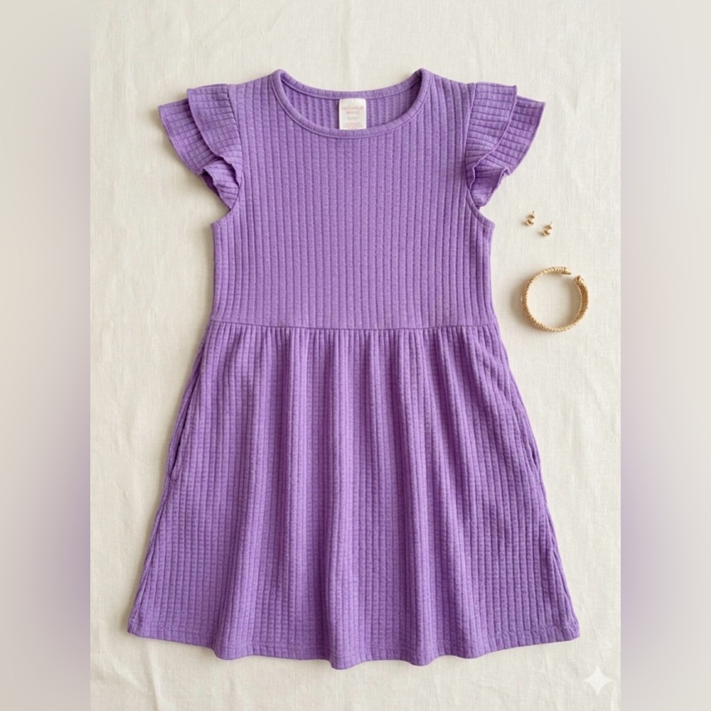 Wonder Nation Ribbed Purple Dress with Flutter Sleeves